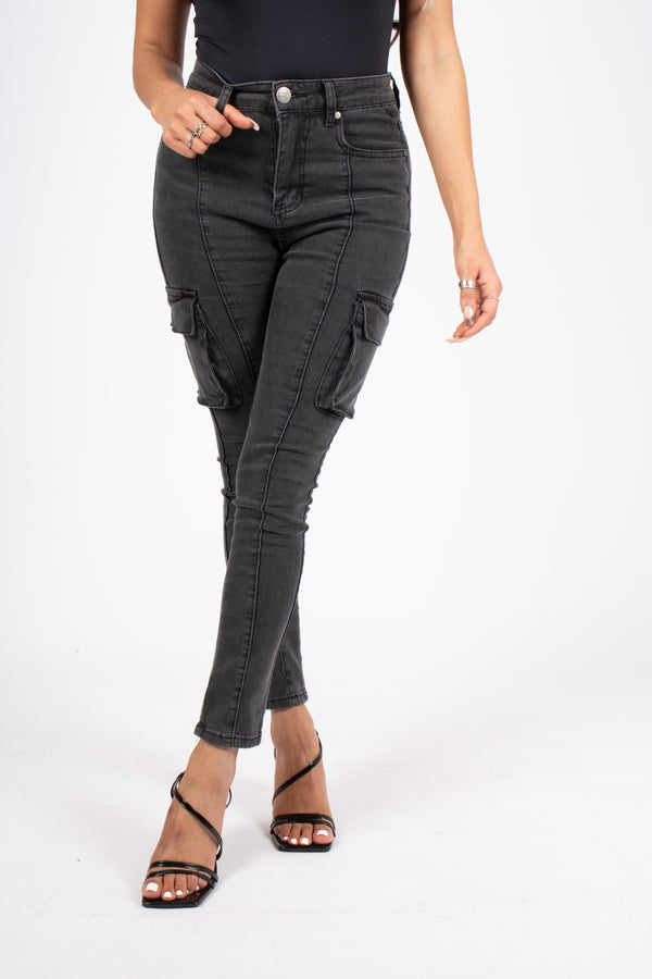 liquor & poker Washed Black Skinny Cargo