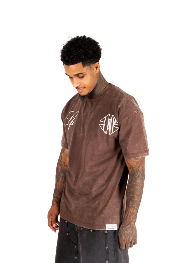 liquor & poker Washed Brown Script Printed T-shirt