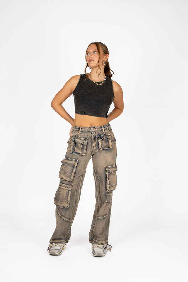 Liquor & Poker Washed Pink Tint Straight Leg Cargo