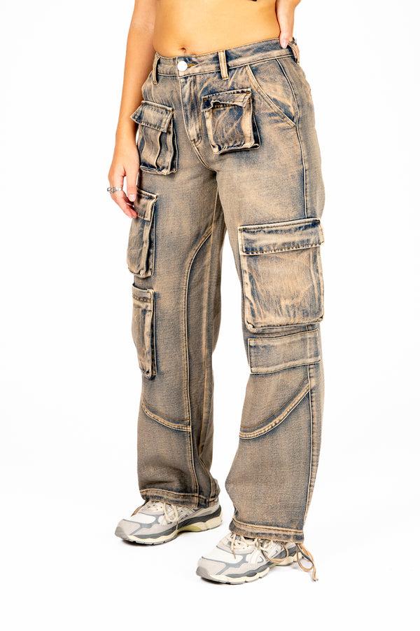 liquor & poker Washed Pink Tint Straight Leg Cargo