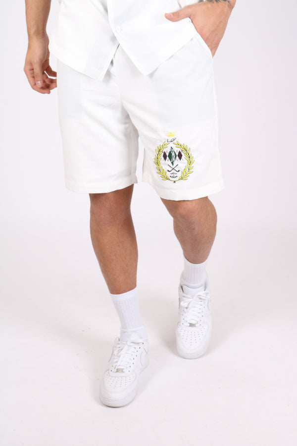 Liquor & Poker White Golf Club Embroidered Shorts