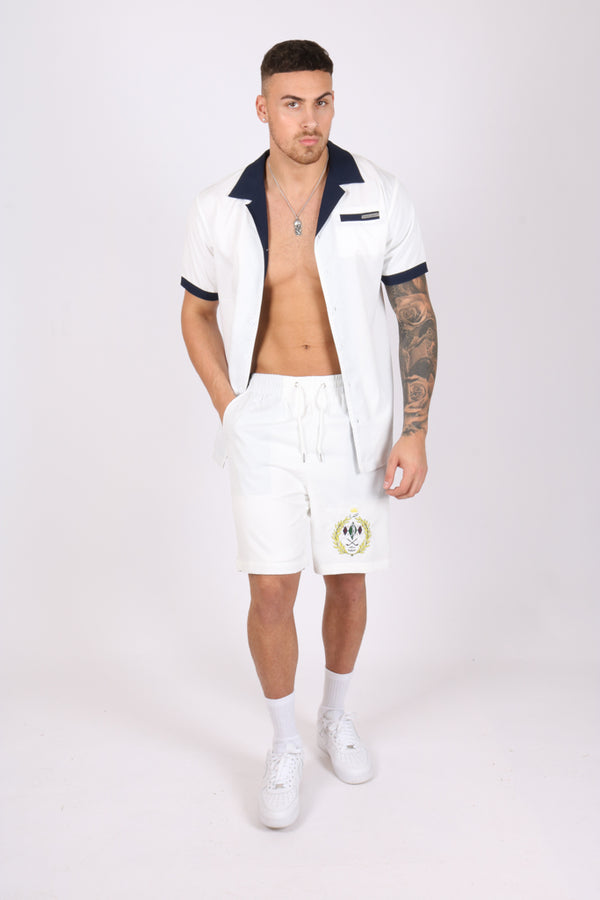 Liquor & Poker White Golf Club Embroidered Shorts