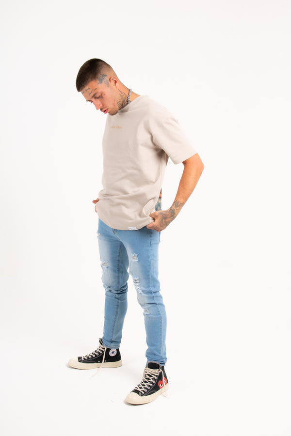 Liquor & Poker Logan Stretch Skinny Distressed Denim In Indigo Stonewash