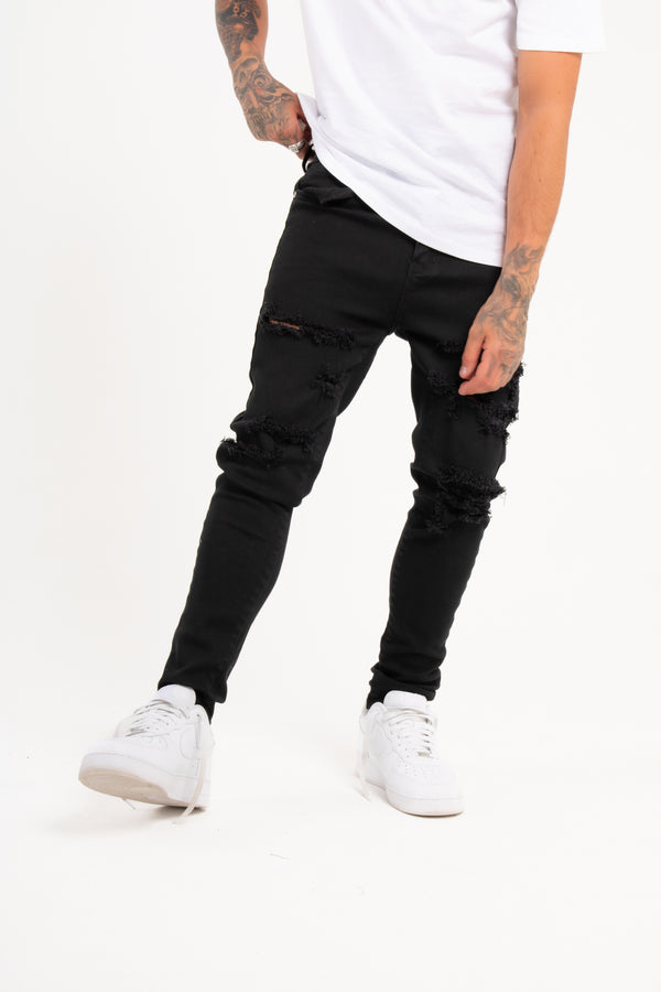 Liquor & Poker Logan Stretch Skinny Fit Jeans With Rips In Black