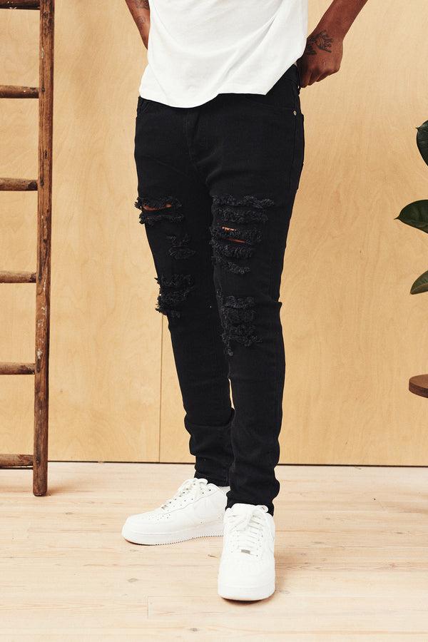 Liquor & Poker Logan Stretch Skinny Fit Jeans With Rips In Black