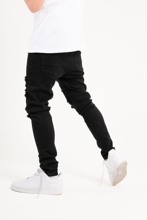 Liquor & Poker Logan Stretch Skinny Fit Jeans With Rips In Black