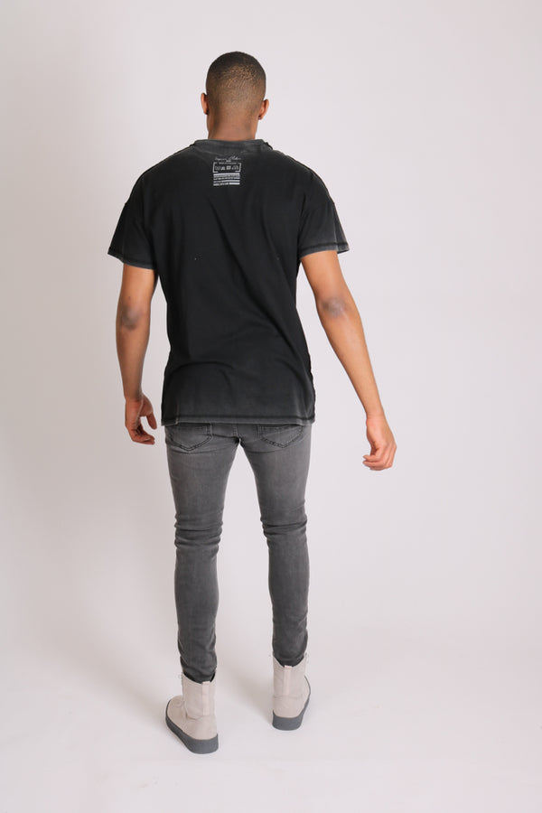 Liquor & Poker Logan Stretch Skinny Jeans In Washed Black With Distressing