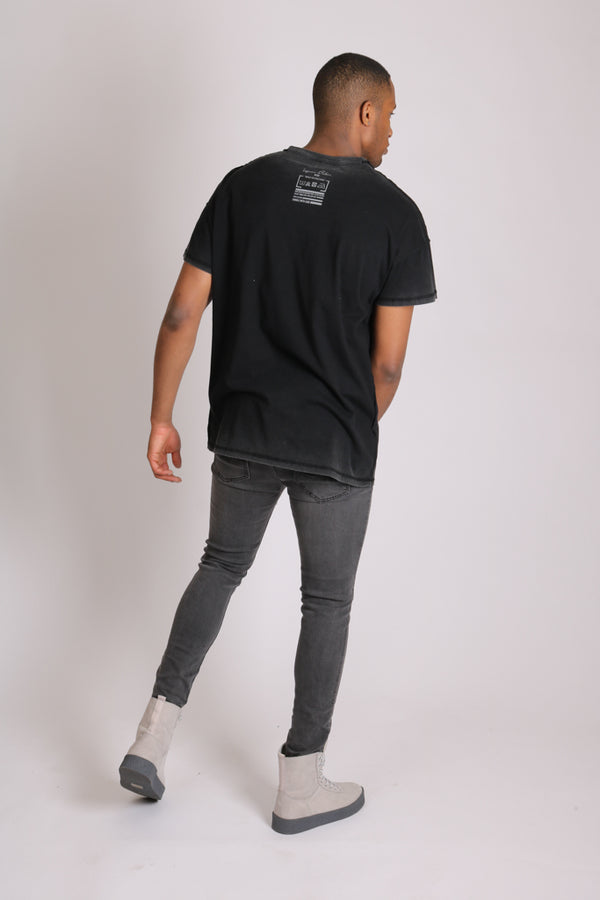 Liquor & Poker Logan Stretch Skinny Jeans In Washed Black With Distressing