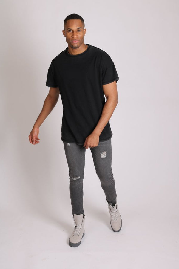 liquor & poker Logan Stretch Skinny Jeans In Washed Black With Distressing