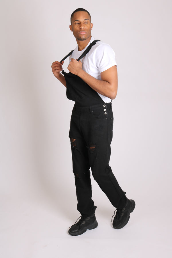 Liquor & Poker Louisiana Black Distressed Denim Dungarees