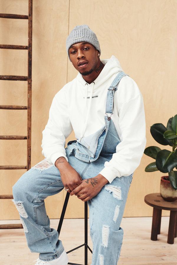 liquor & poker Louisiana Distressed Denim Dungaree In Vintage Stonewash