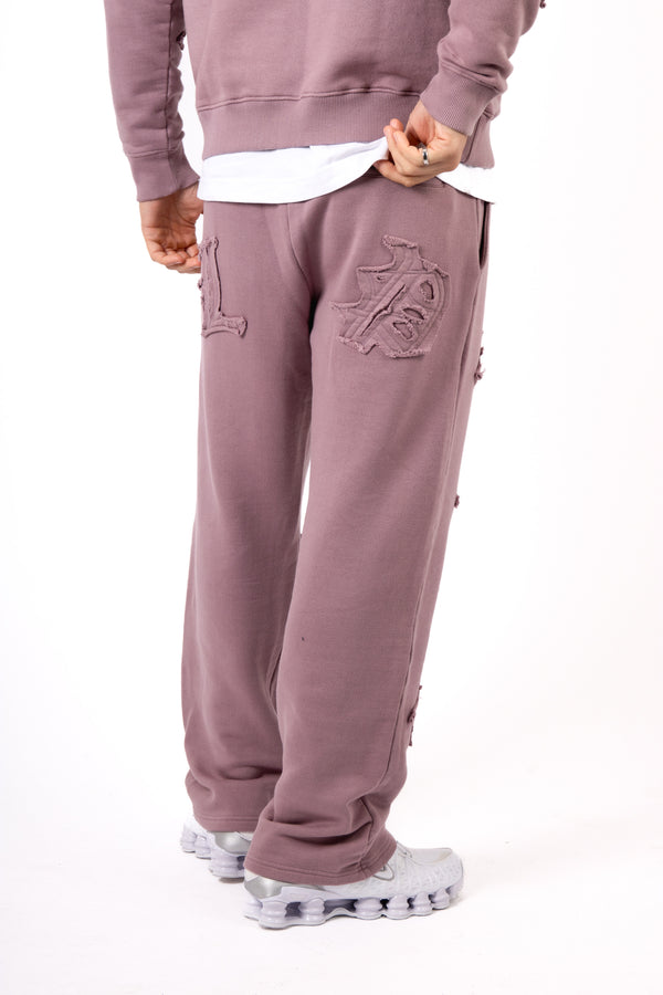 Liquor & Poker Mauve All Over 'Lnp' Frayed Motif Straight Leg Jogger