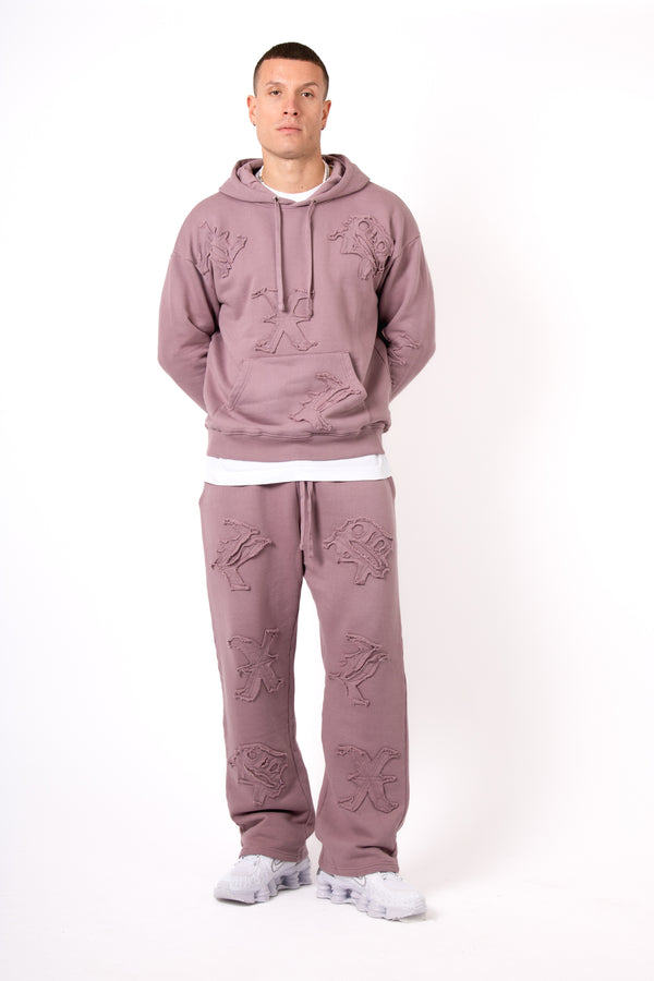 Liquor & Poker Mauve All Over 'Lnp' Frayed Motif Straight Leg Jogger