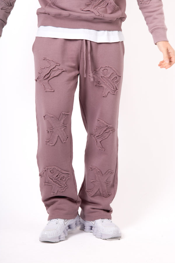 liquor & poker Mauve All Over 'Lnp' Frayed Motif Straight Leg Jogger