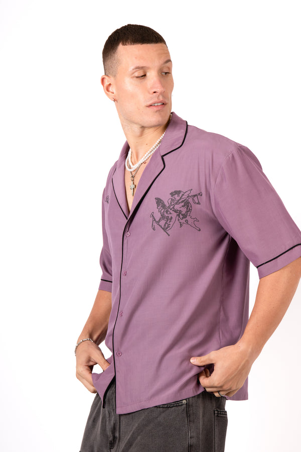 Liquor & Poker Mauve Motif Back Printed Bowling Shirt
