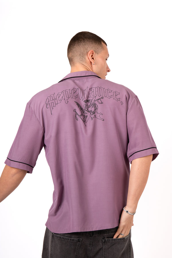 liquor & poker Mauve Motif Back Printed Bowling Shirt