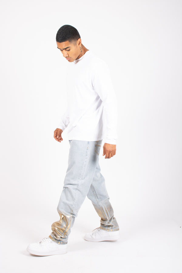 Liquor & Poker Metallic Faded Stonewash Straight Leg Jeans