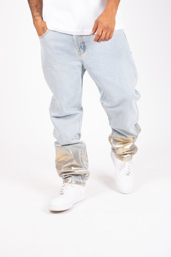 liquor & poker Metallic Faded Stonewash Straight Leg Jeans