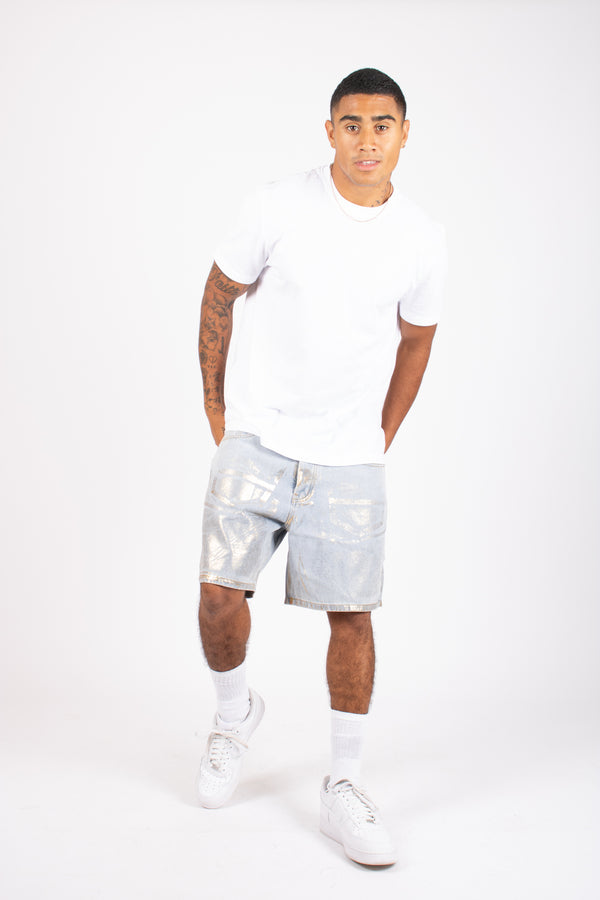 Liquor & Poker Metallic Faded Stonewash Straight Leg Shorts