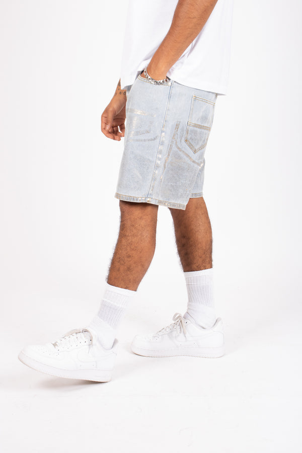 liquor & poker Metallic Faded Stonewash Straight Leg Shorts
