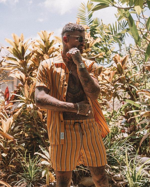 liquor & poker Miami Relaxed Beach Shorts In Yellow Stripe