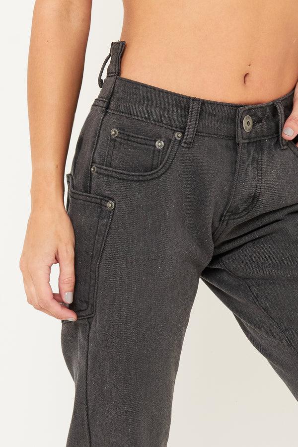 Liquor & Poker Midori Black Stepped Waist Boyfriend Jeans