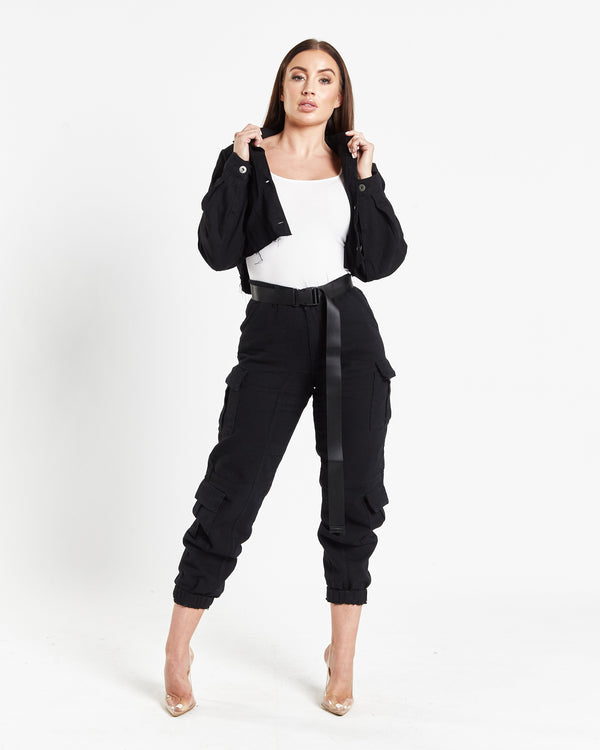 Liquor & Poker Milton Cropped Denim Jacket In Black Denim