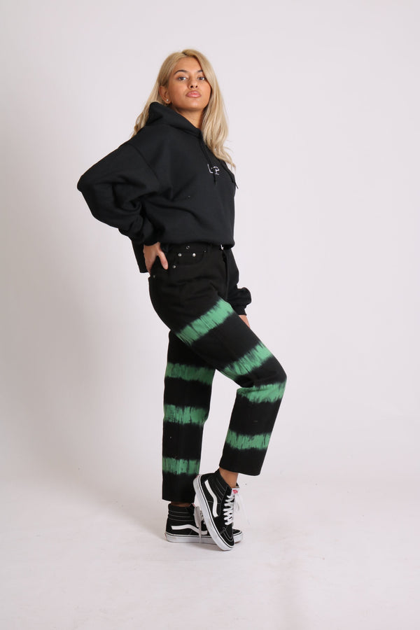 Liquor & Poker Minty Wide Leg Jeans In Black With Tie Dye Stripe