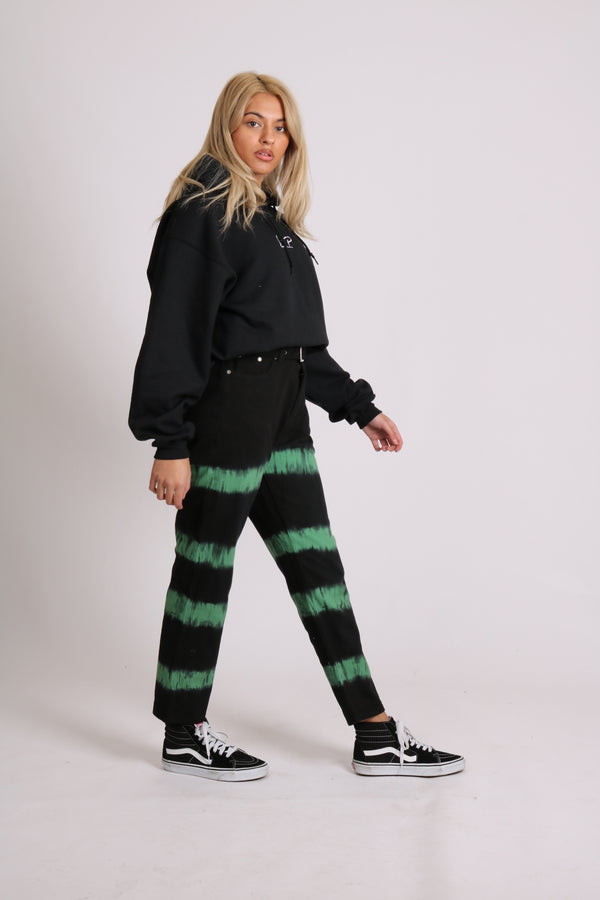 Liquor & Poker Minty Wide Leg Jeans In Black With Tie Dye Stripe