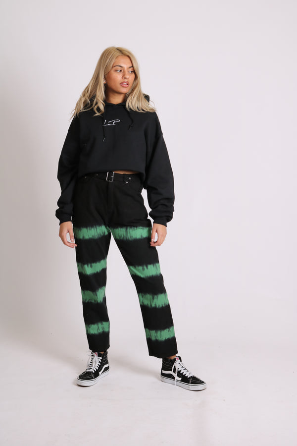 liquor & poker Minty Wide Leg Jeans In Black With Tie Dye Stripe