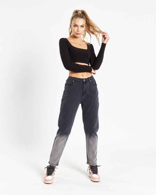 Liquor & Poker Mom Jeans In Comfort Stretch In Ombre Effect