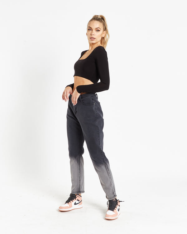 Liquor & Poker Mom Jeans In Comfort Stretch In Ombre Effect