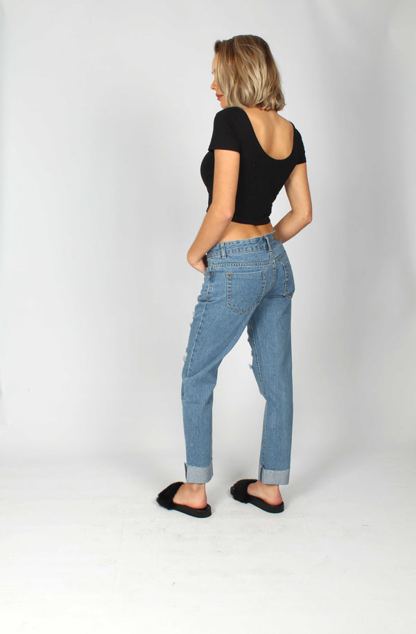 Liquor & Poker New Chaska Indigo Ripped Boyfriend Jeans