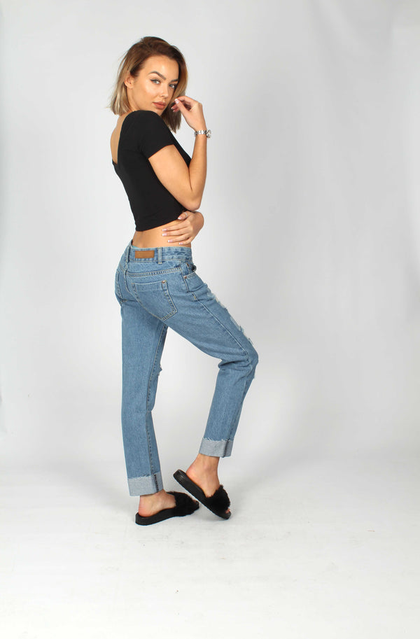 Liquor & Poker New Chaska Indigo Ripped Boyfriend Jeans