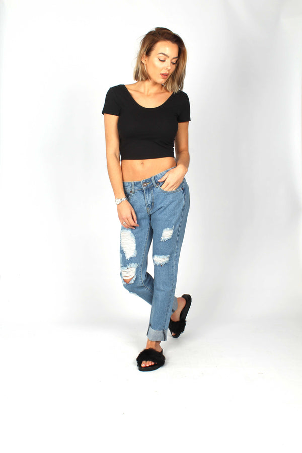 liquor & poker New Chaska Indigo Ripped Boyfriend Jeans
