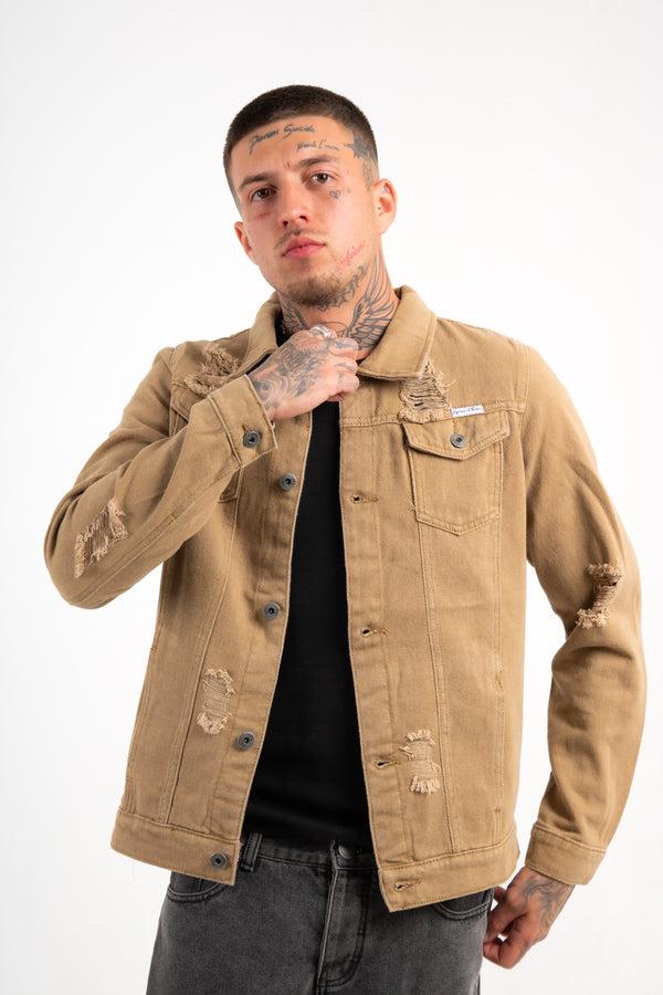 Liquor & Poker Norton Denim Jacket In Tan With Distressing