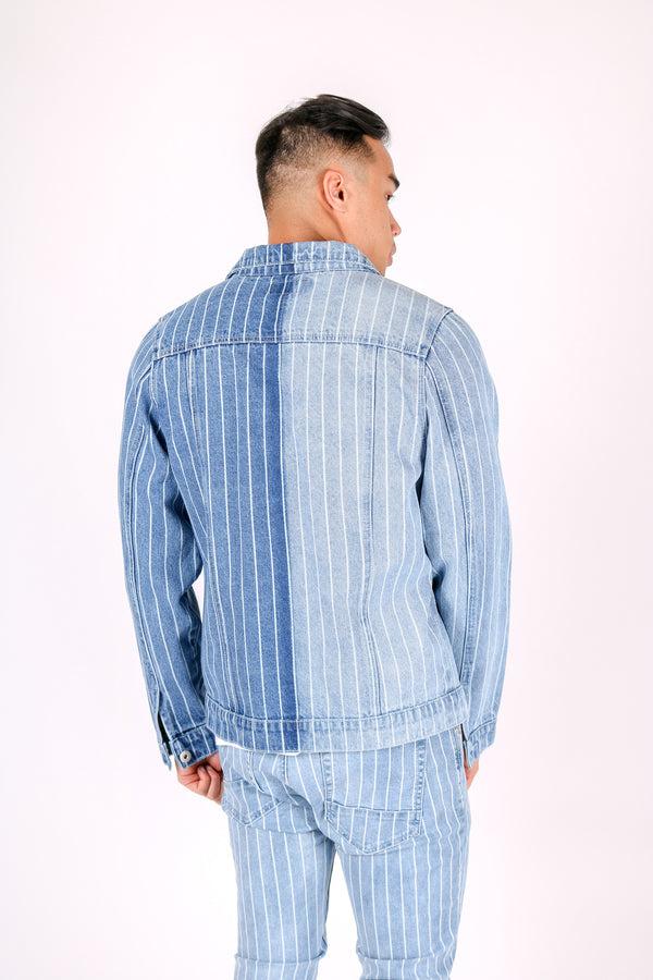Liquor & Poker Norton Spliced & Pinstripe Slim Fit Denim Jacket