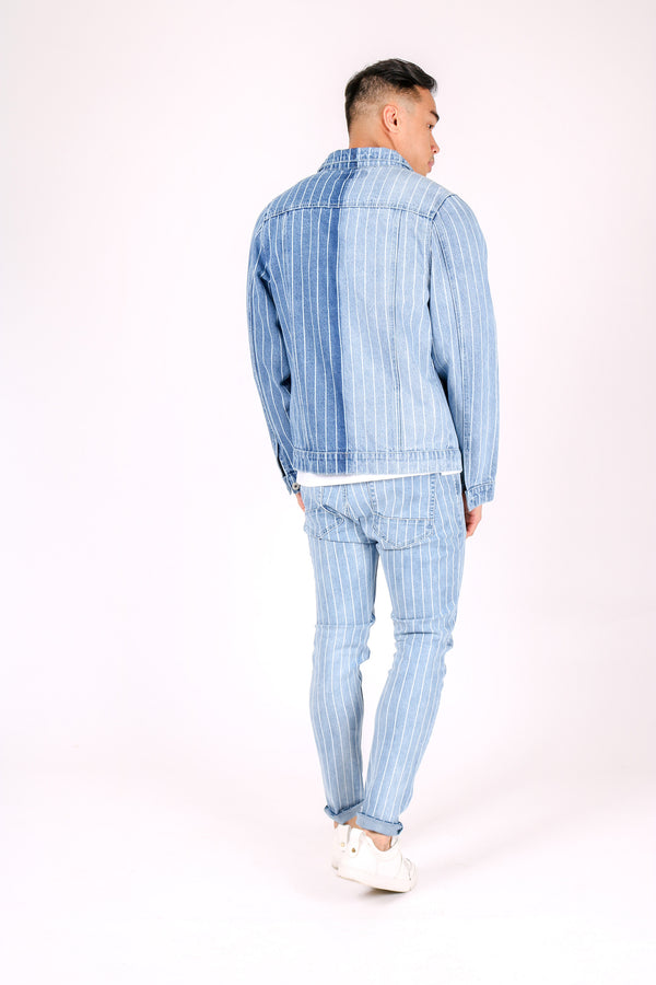 Liquor & Poker Norton Spliced & Pinstripe Slim Fit Denim Jacket