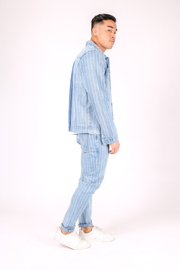 Liquor & Poker Norton Spliced & Pinstripe Slim Fit Denim Jacket