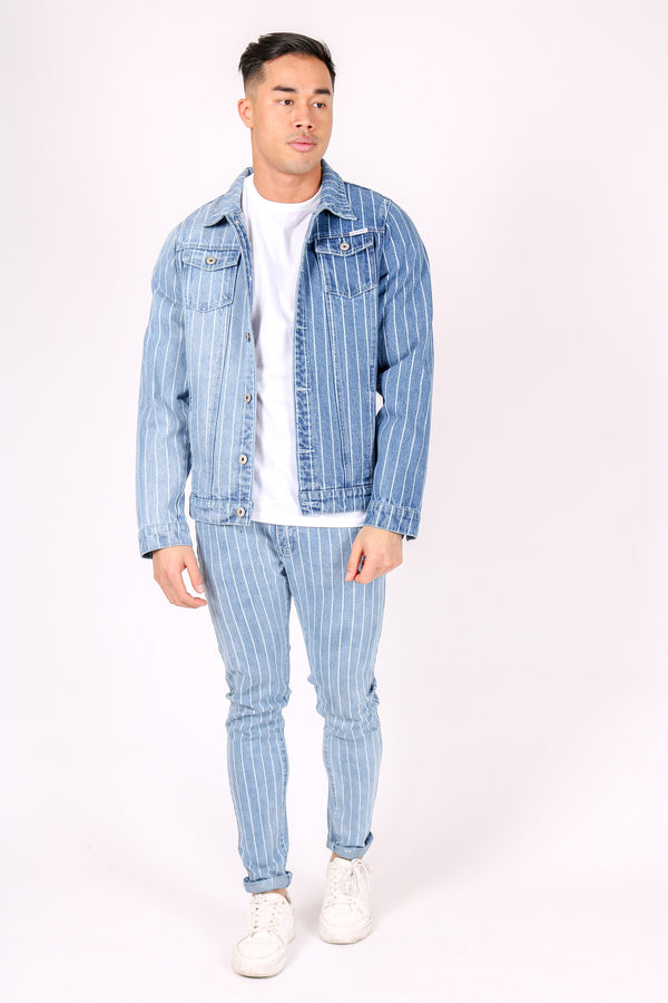 liquor & poker Norton Spliced & Pinstripe Slim Fit Denim Jacket