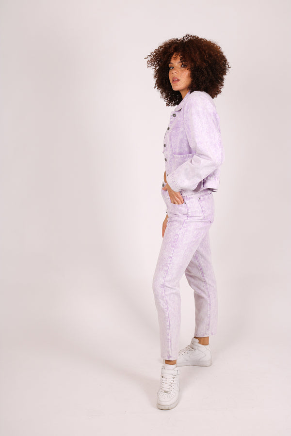 Liquor & Poker Outta Limits High Rise Mom Jean In Lilac Acid Wash