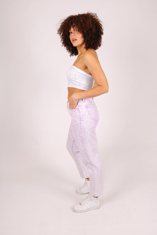 Liquor & Poker Outta Limits High Rise Mom Jean In Lilac Acid Wash