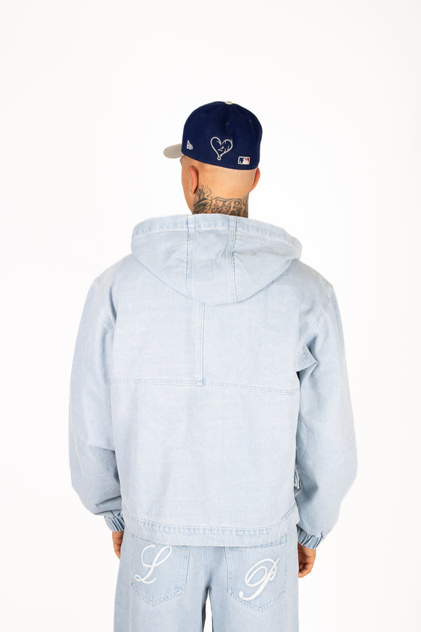 Liquor & Poker Oversized Bleach Wash Denim Hooded Jacket