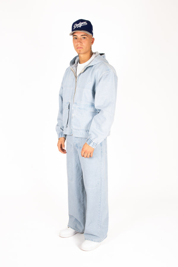Liquor & Poker Oversized Bleach Wash Denim Hooded Jacket