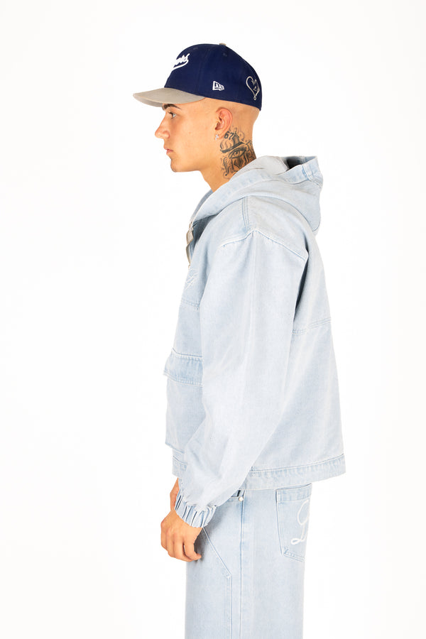 Liquor & Poker Oversized Bleach Wash Denim Hooded Jacket
