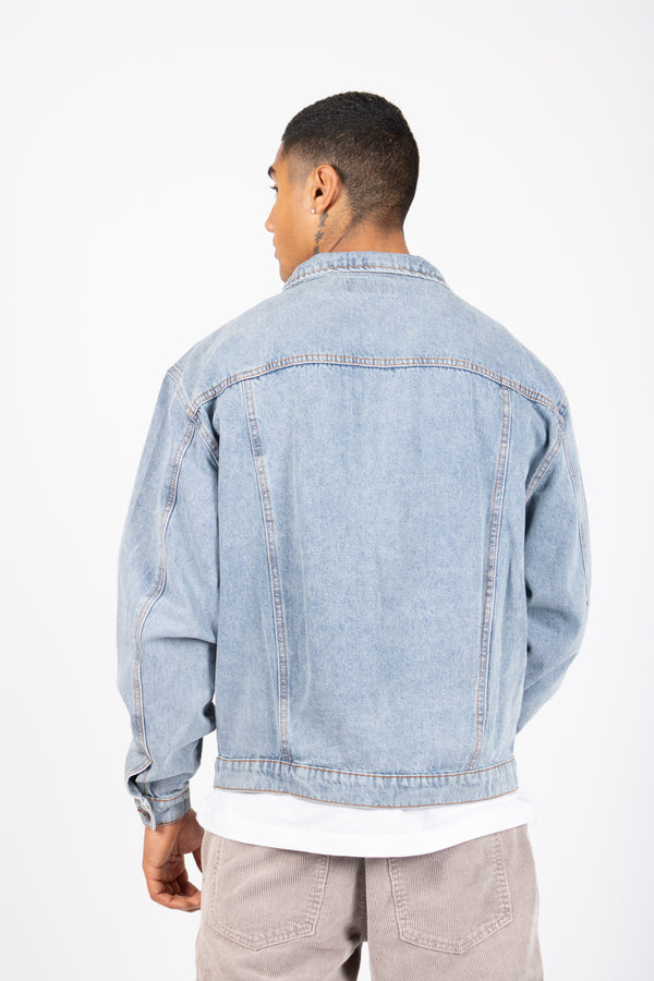 Liquor & Poker Oversized Boxy Denim Jacket In Vintage Stonewash
