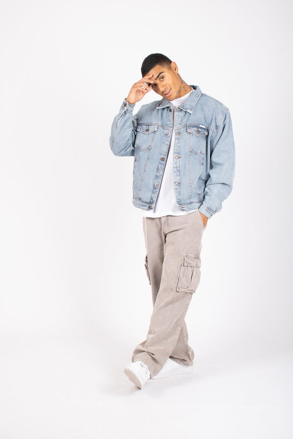 Liquor & Poker Oversized Boxy Denim Jacket In Vintage Stonewash