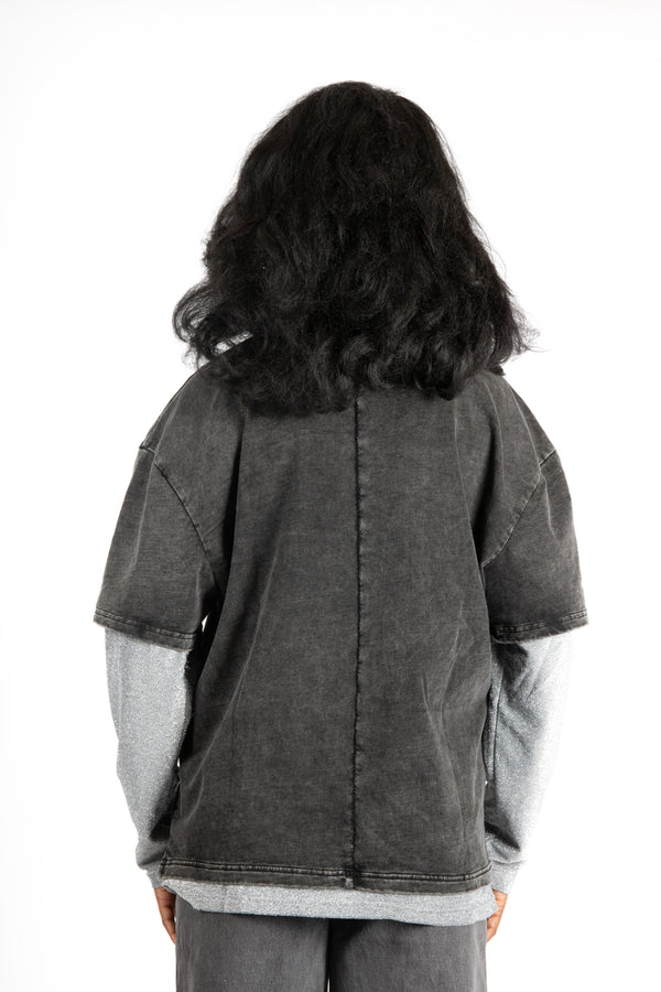 Liquor & Poker Oversized Charcoal Long Sleeve "Renaissance" Graphic Printed T-Shirt