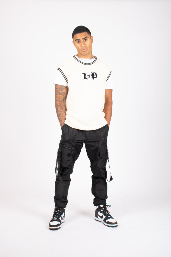 Liquor & Poker Oversized Cream Varsity Knitted Sleeveless Sweater