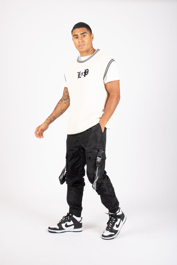 Liquor & Poker Oversized Cream Varsity Knitted Sleeveless Sweater